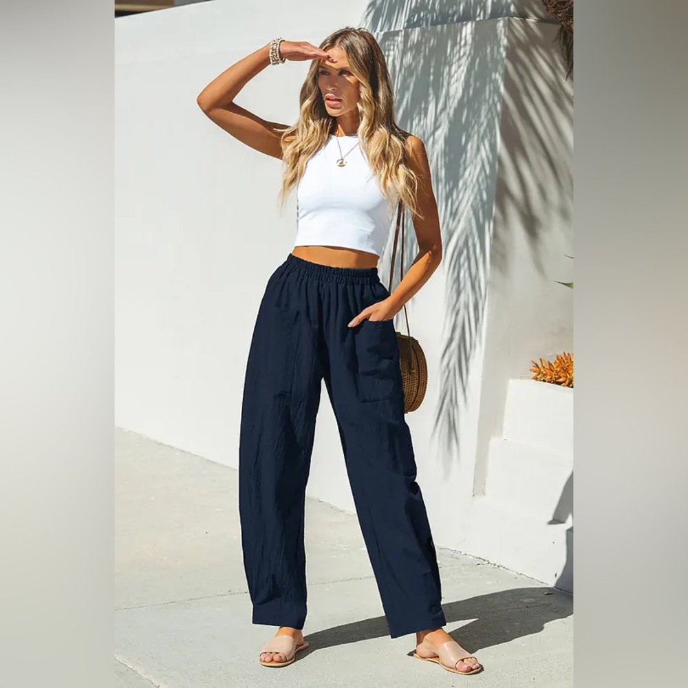 Navy High Waist Tapered Pants